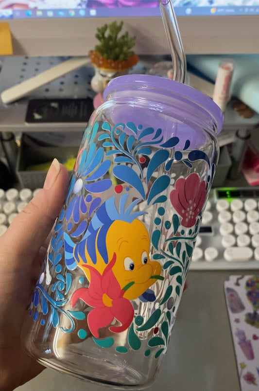 Under the Sea - 16 oz glass cup w/ straw