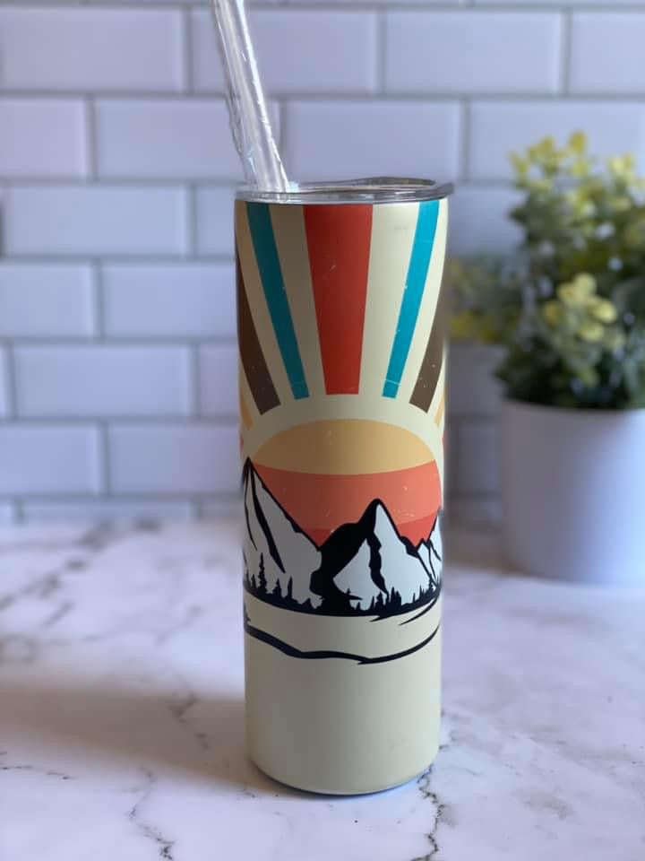 Mountain sunrise tumbler - 20 oz skinny