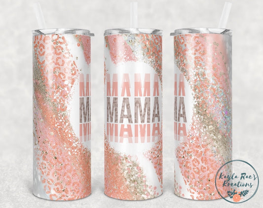 MAMA pink leopard - 20 oz skinny tumbler